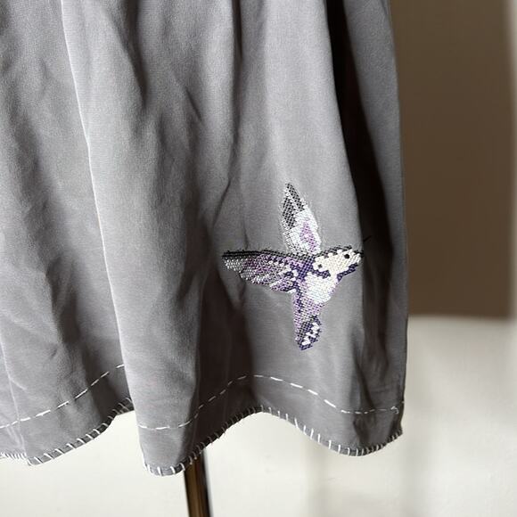 Joie Gray Silk Cross Stitched Hummingbird Tank - Picture 2 of 7